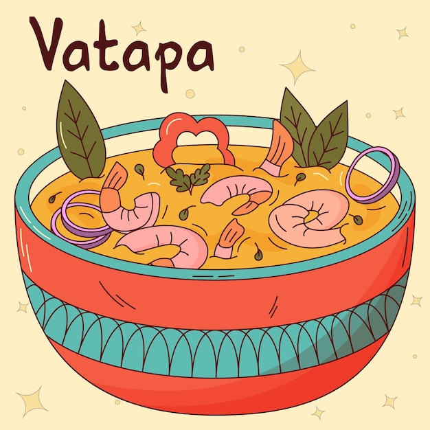 Braziliaans traditioneel eten Vatapa Vector illustratie in handgetekende stijl