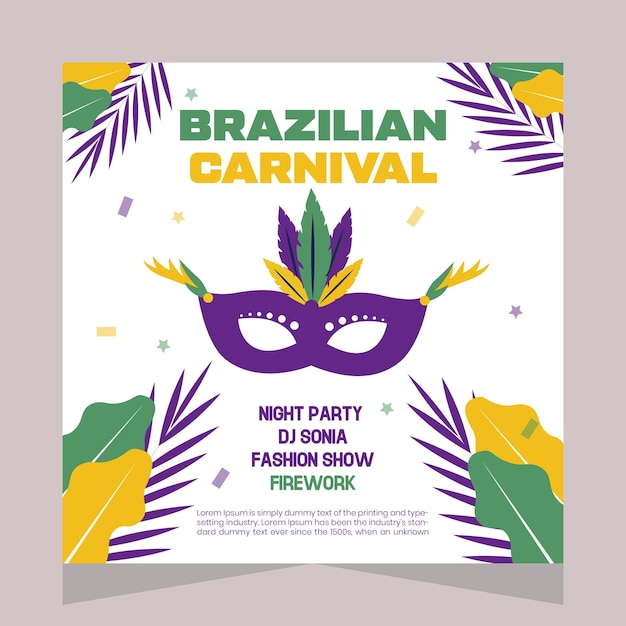 Braziliaanse carnavalsfeest social media post illustratie