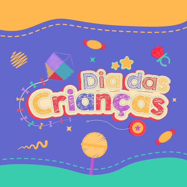 Braziliaanse kinderdag hand loting social media post sjabloon verhalen feed banner