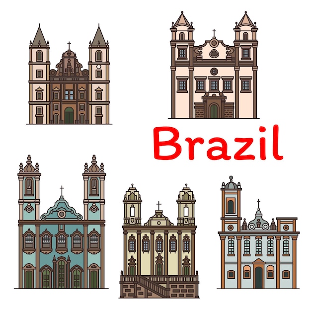 Brazilian architecture travel landmark linear icon