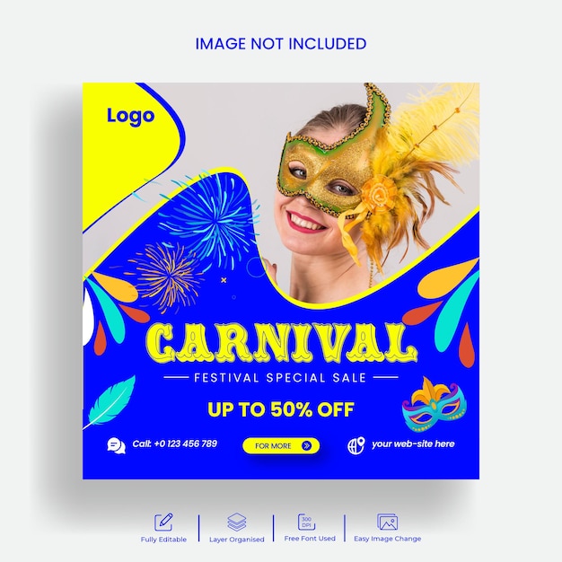 Vettore post sui social media del festival di carnevale brasiliano e design del modello di banner post di instagram