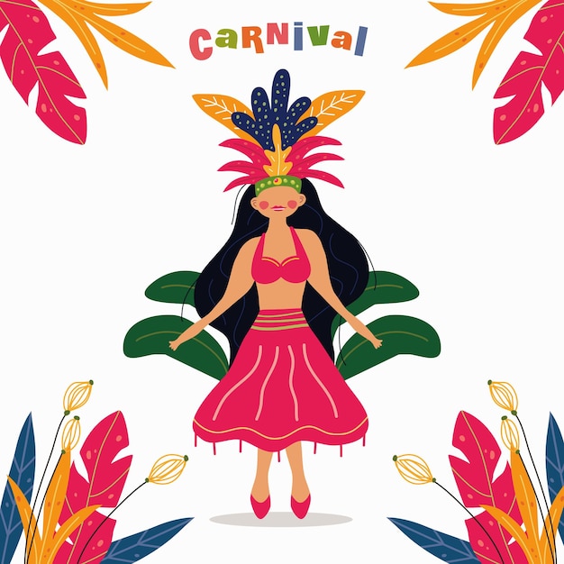 Ragazza brasiliana dell'illustrazione di carnevale con l'elemento decorativo