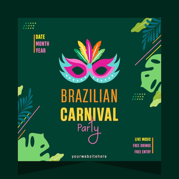 브라질 카니발 파티 소셜 미디어 포스트 일러스트레이션 템플릿