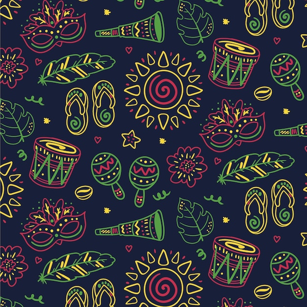 Vector brazilian carnival pattern hand drawn illustration