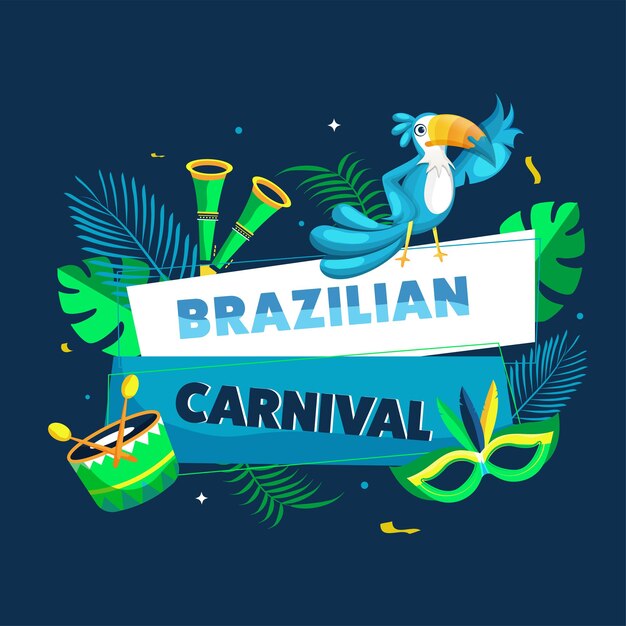 Brazilian carnival text with toucan bird