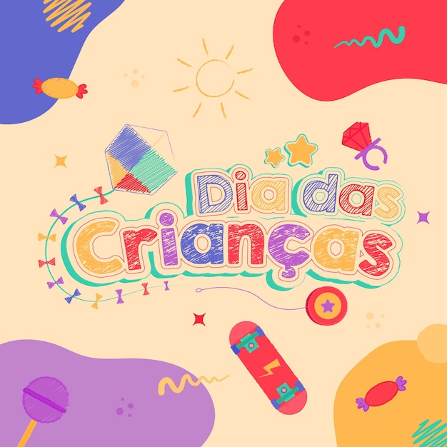 brazilian children day hand draw social media post template stories feed banner