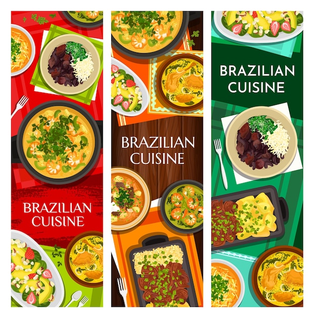 Vector brazilian cuisine  meals vertical banner set