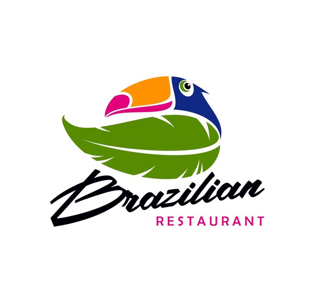 Vector brazilian cuisine restaurant icon toucan and leaf