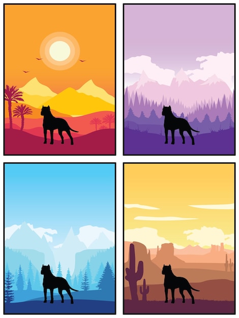 Brazilian Dogo Dog Breed Silhouette Sunset Forest Nature Background 4 Posters Stickers Cards