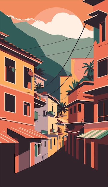 Vettore favela brasiliana paesaggio carta da parati illustrazione vettoriale