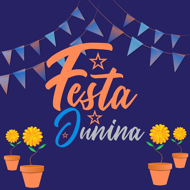 Vector brazilian festa junina greeting card with social media template