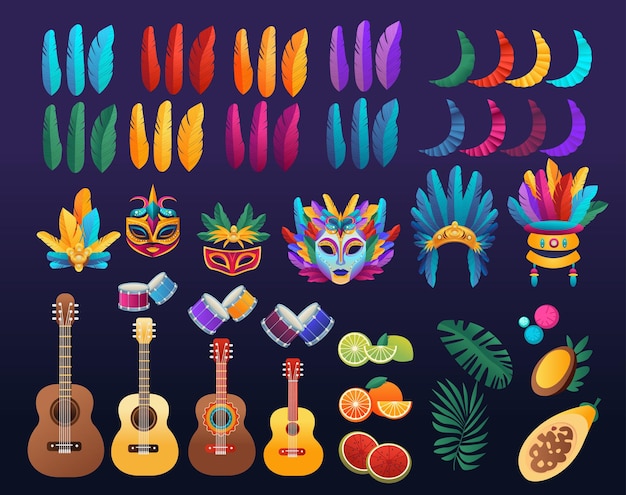 Vector brazilian festival icons set holiday celebration greeting invitation postcard culture and tradition carnival party concept