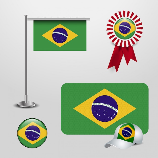 Brazilian flag icons set vector