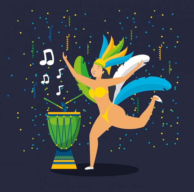 Бразильский гарота танцует карнавал характер иллюстрации