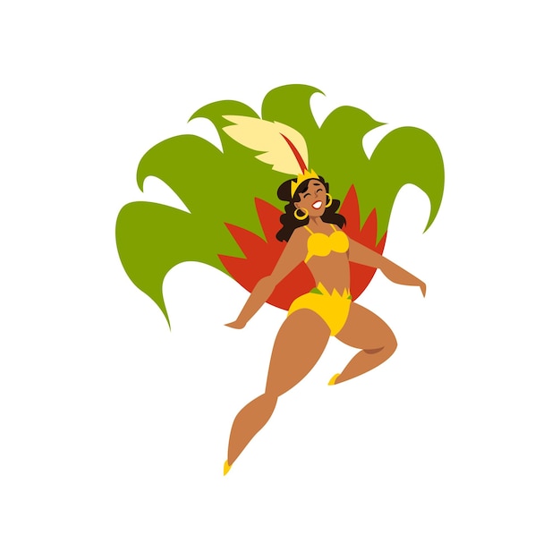 Vector brazilian girl dancing samba beautiful woman in bright carnival costume vector illustration isolated on a white background