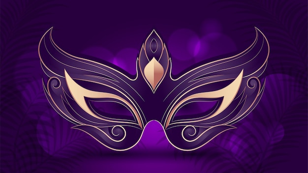 Vector brazilian or mardi gras party mask with luxury dark purple and golden design