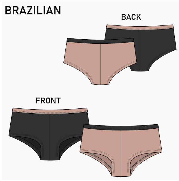 Vector brazilian panty flat sketch underwear in editable vector