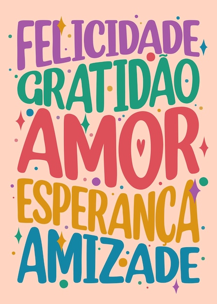 Brazilian Portuguese Happy Words Poster Translation Happiness gratitude love hope friendship