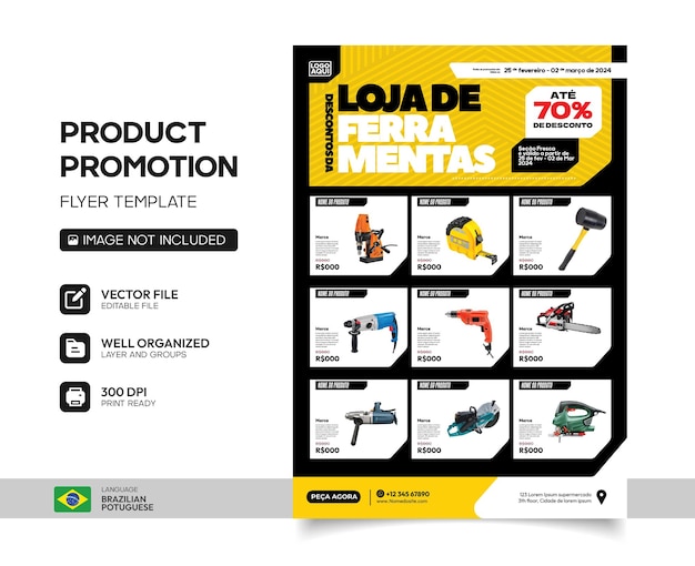 Vector brazilian portuguese tool store promotion editable flyer template