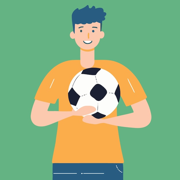 Vettore giovane brasiliano che tiene un pallone da calcio
