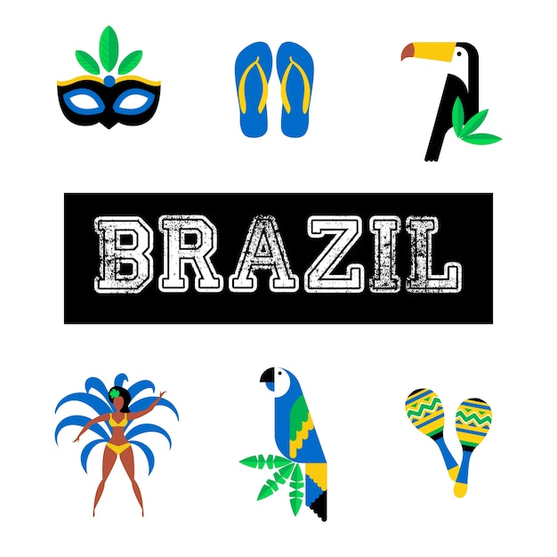 Brazilië. Icon Set Reizen en toerisme concept. Brazilië achtergrond