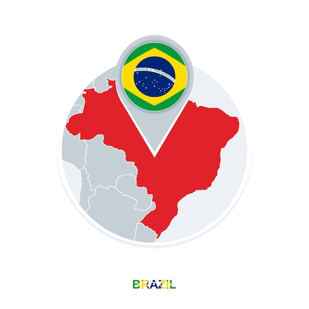 Brazilië kaart en vlag vector kaartpictogram met gemarkeerde brazilië