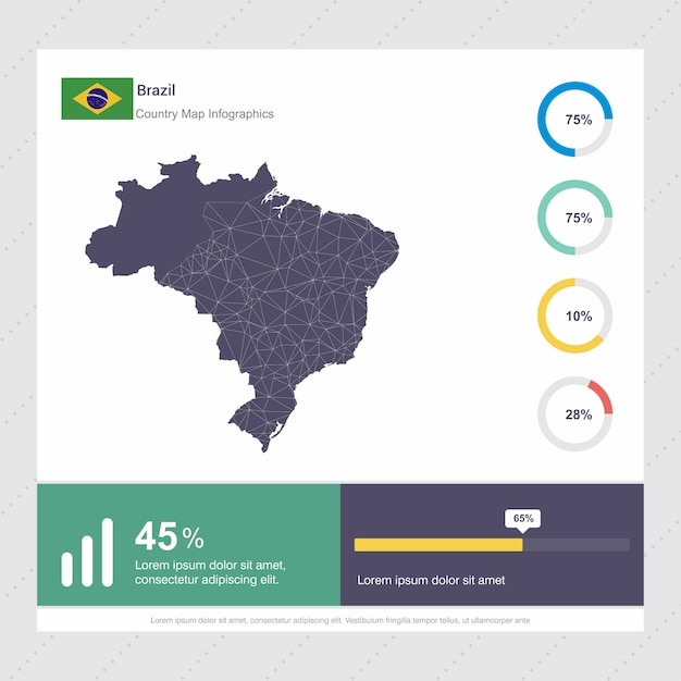 Brazilië kaart & vlag infographics sjabloon