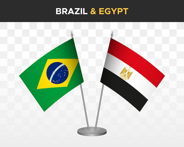 Brazilië vs egypte bureau vlaggen mockup geïsoleerde 3d vector illustratie tafel vlaggen