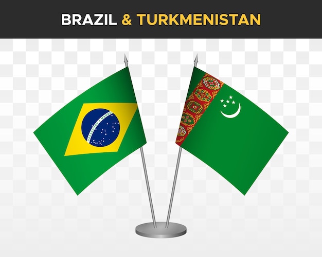 Brazilië vs Turkmenistan Bureau vlaggen mockup geïsoleerde 3d vector illustratie tafel vlaggen