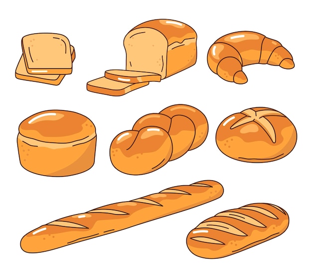 Bread bakery hand drawn illustrations set of vector drawings