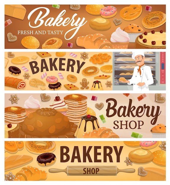 Vector bread, bakery products and desserts  banners