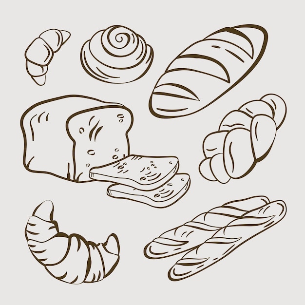 Bread bakery products hand drawn vector sketch