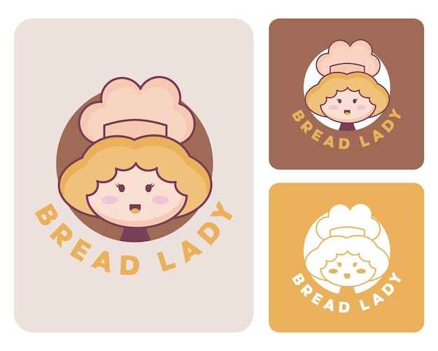 Vector bread bakery shop girl logo character vector