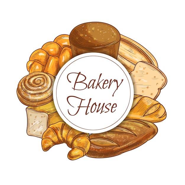 Bread bakery shop sketch banner baked food