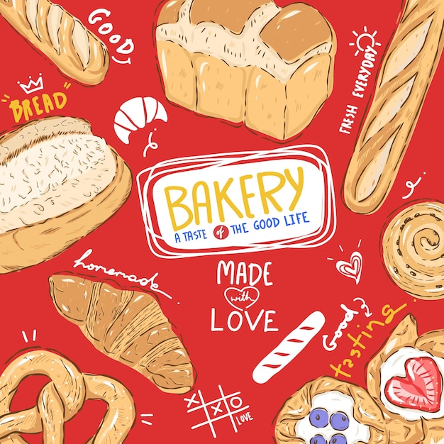 Bread and Bakery sketch doodle abstract vector illustration for Cafe bar restaurant and wrap paper