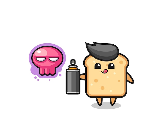 Bread cartoon make a graffiti with a spray paint , cute design