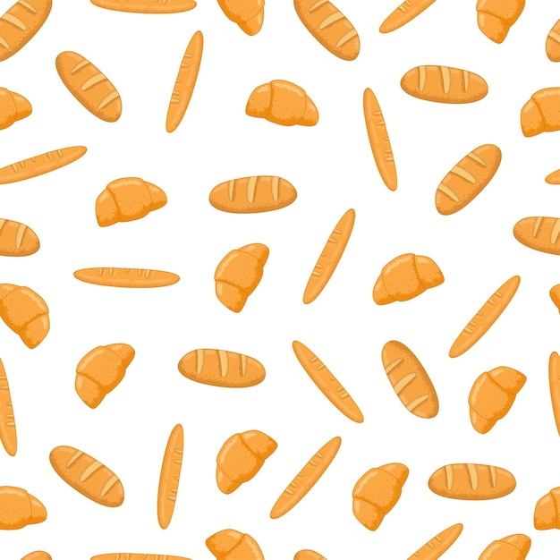 Bread cartoon seamless pattern on a white background for wallpaper, wrapping, packing, and backdrop.