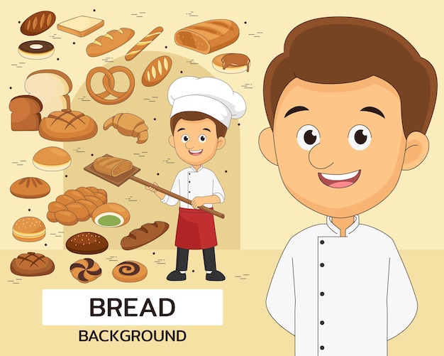 Sfondo del concetto di pane. icone piatte.