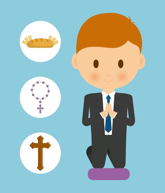 Vector bread cross rosary boy kid cartoon icon