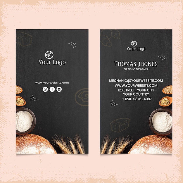 Bread double-sided vertical business card template