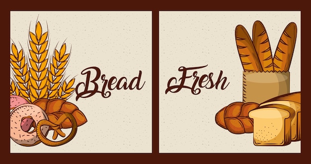 Vector bread fresh cards bakery food products