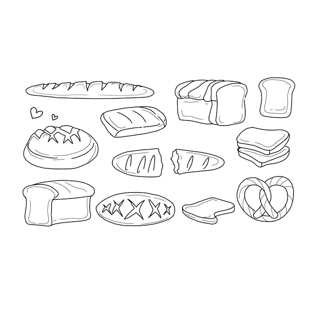 bread handrawn doodle illustrations vector set