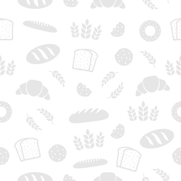 Bread icons seamless pattern Bakery products silhouette collection