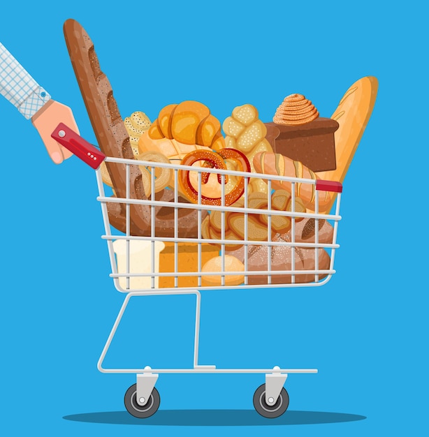 Bread icons and shopping cart