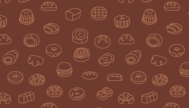 Vector bread line art seamless pattern