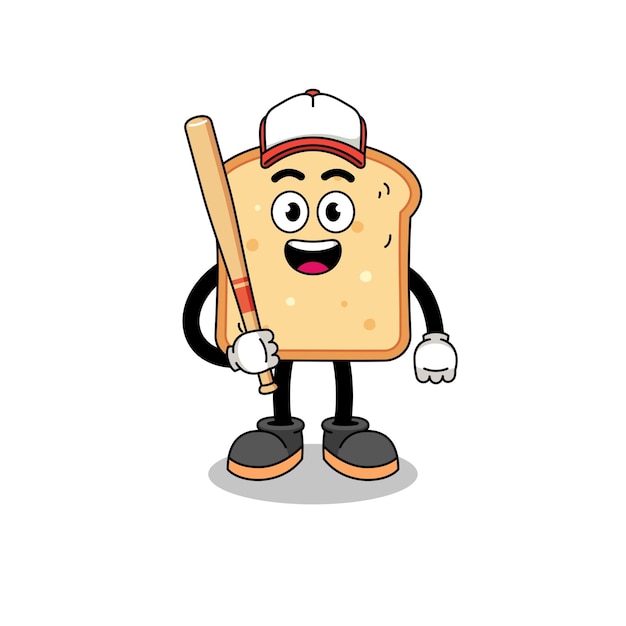 Bread mascot cartoon as a baseball player