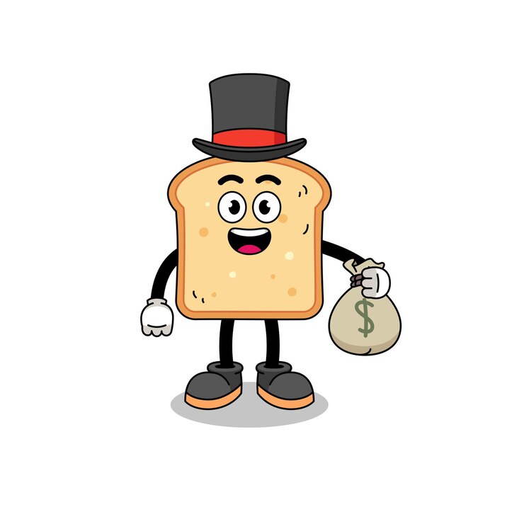 वेक्टर bread mascot illustration rich man holding a money sack