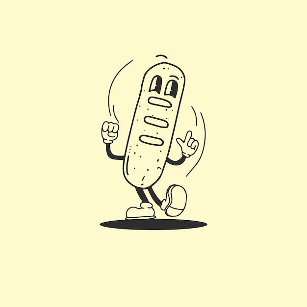 bread mascot retro character hand drawing