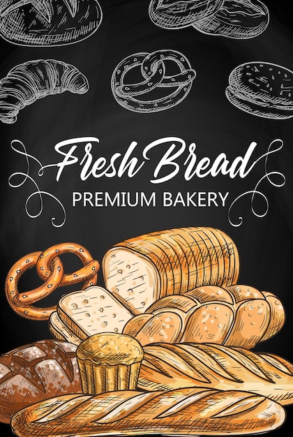 Bread and pastry chalkboard sketch vector banner