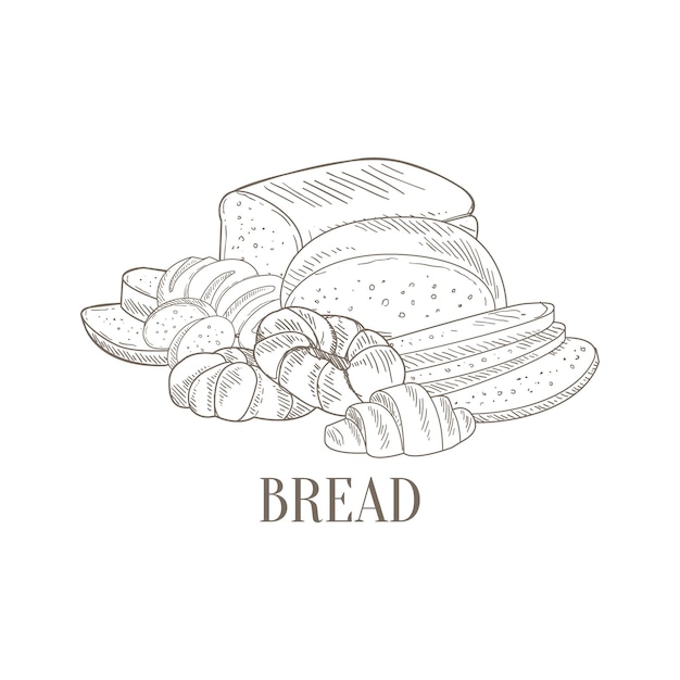 Bread and pastry still life hand drawn realistic sketch